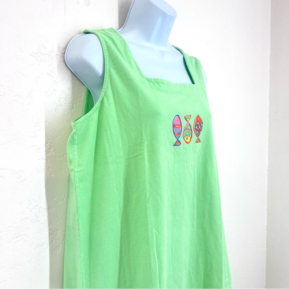 Fresh Produce Cotton Lime Green Maxi Tank Beach Dress Fish Print XL NWOT - Picture 4 of 11